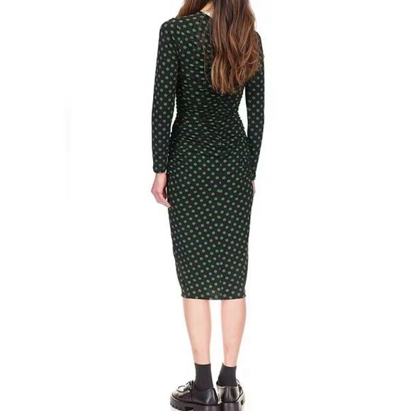 MICHAEL Michael Kors Polka Dots stretch Matte Jersey Midi Long Sleeve Dress - Picture 2 of 13